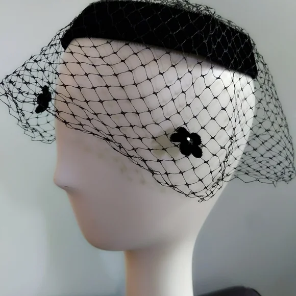 Vintage | Accessories | Vintage Black Velvet Rhinestone Veil 